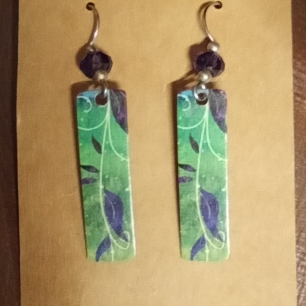 Chic Green and Purple Dangle Earrings